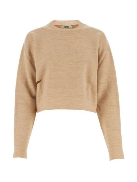 Fendi Woman Beige Wool Blend Reversible Sweater