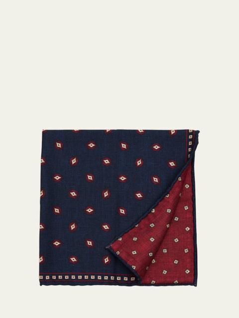 Brunello Cucinelli Men's Geometric Leaf-Print Silk Pocket Square