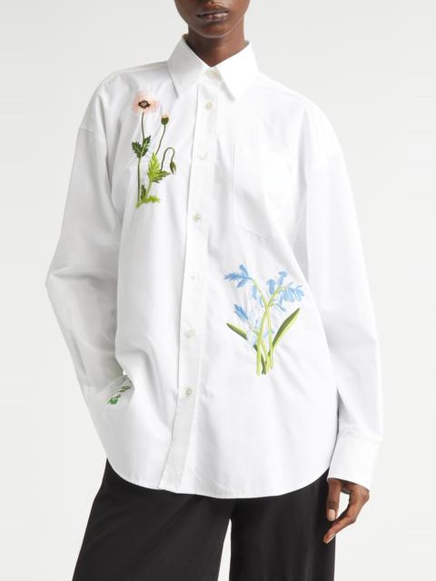 Stella McCartney Stella McCartney Floral Embroidered Cotton Oxford Button-Up Shirt in Pure White at Nordstrom
