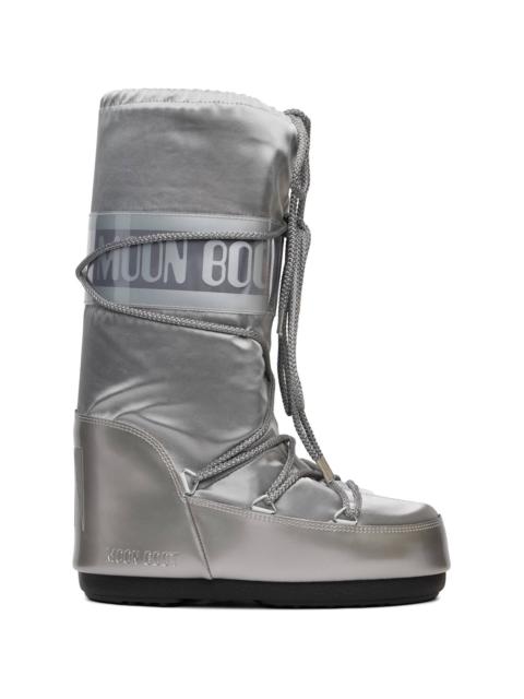 MOON BOOT Silver Icon Glance Satin Boots