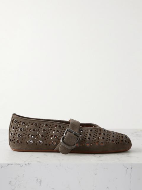 Alaïa Eyelet-embellished Perforated Suede Ballet Flats