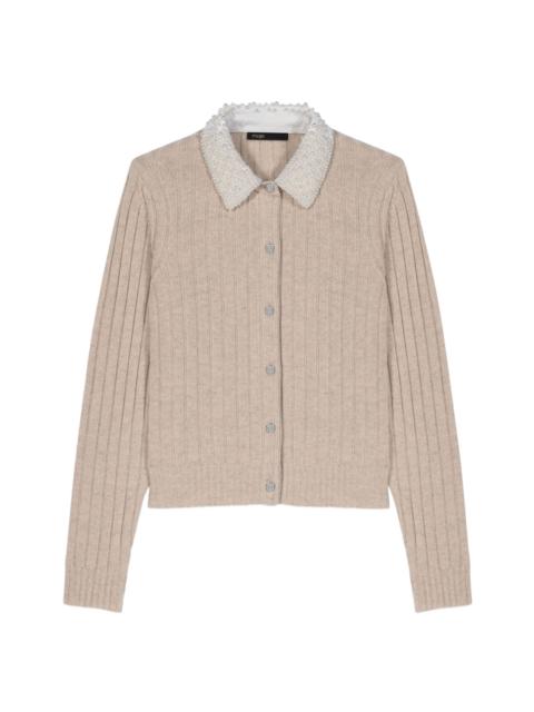 maje maje Cardigan with removable bead collar in Beige at Nordstrom