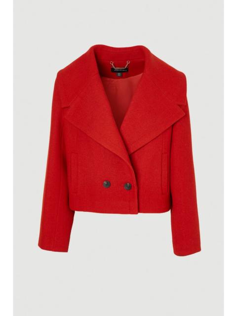 KAREN MILLEN Wool Shawl Collar Tailored Double Breasted Short Coat