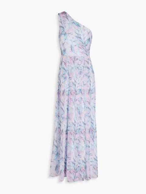 Other Designers One-shoulder pleated printed chiffon maxi dress