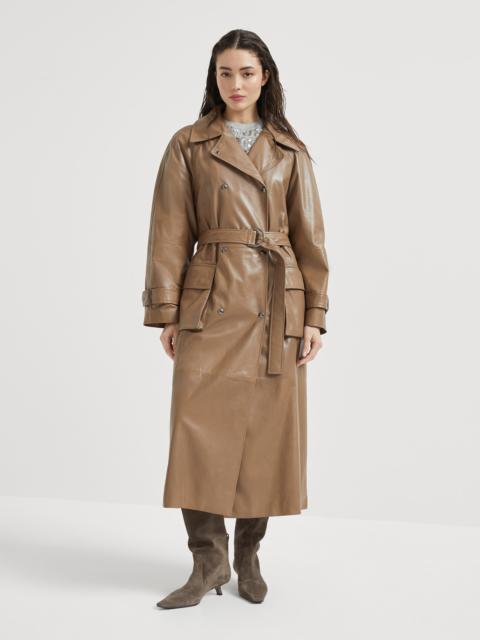 Brunello Cucinelli Polished nappa leather trench with shiny cuff details