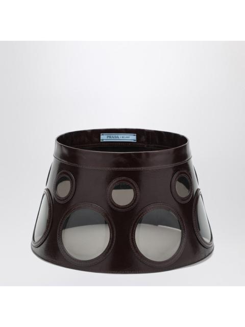Prada Visor Brown In Leather And Plexiglass Women
