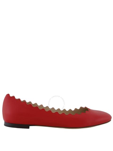 Chloe Lauren Scallop-Trim Leather Ballet Flats, Brand Size 36 ( US Size 6 )