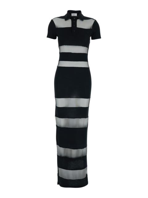 COPERNI Coperni Women Black Long Dress With Logo Embroidery On The Front And All-Over Striped Motif In Cotto