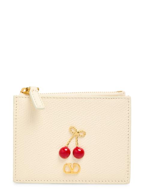 Valentino Valentino Garavani Cherryfic Leather Card Case in Light Ivory at Nordstrom