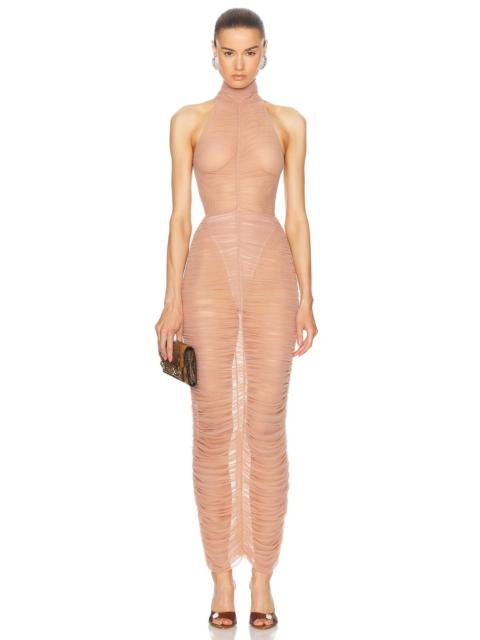 ALEX PERRY Ruched Mesh Maxi Dress