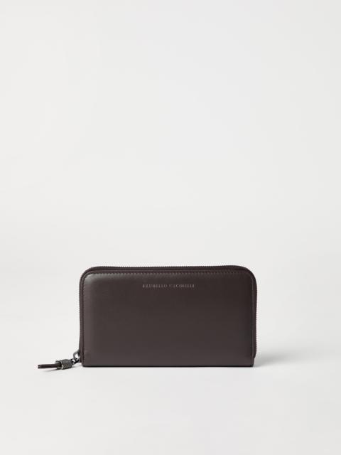 Brunello Cucinelli Calfskin wallet with shiny zipper pull