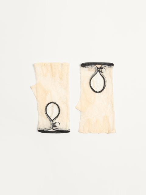 Valentino VLOGO SIGNATURE BIKER GLOVES IN LACE AND LEATHER