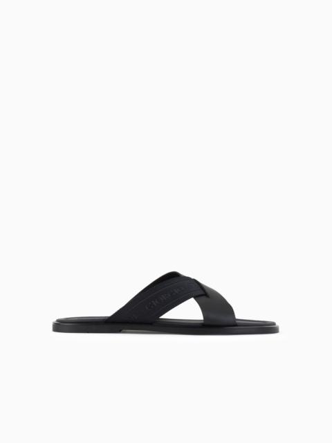 GIORGIO ARMANI LEATHER CROSS SANDALS WITH TWO-TONED TAPE