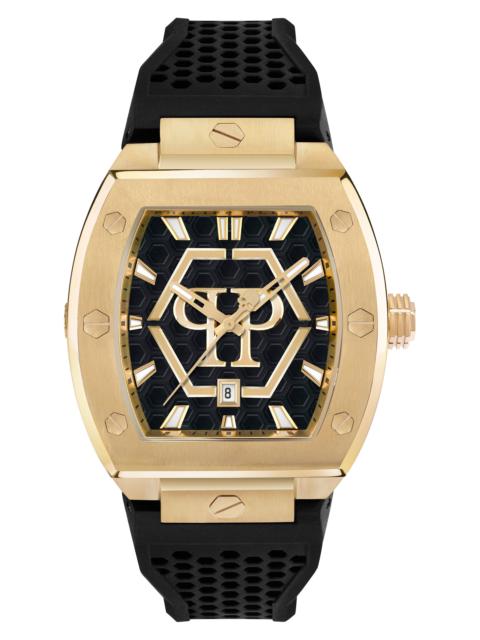 PHILIPP PLEIN PHILIPP PLEIN The Hexagon Phantom Silicone Strap Watch, 44mm x 56.2mm in Ip Yellow Gold at Nordstrom