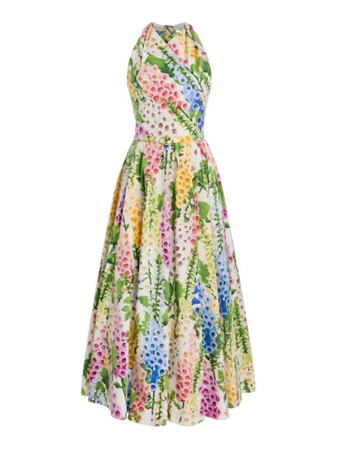 Oscar de la Renta Foxglove-Printed Cotton-Poplin Halter Midi Dress multi