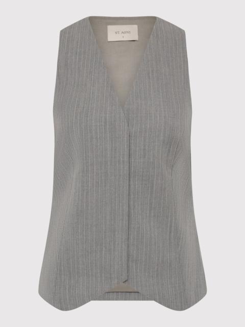 ST. AGNI Pinstripe Wool Vest - Grey Pinstripe