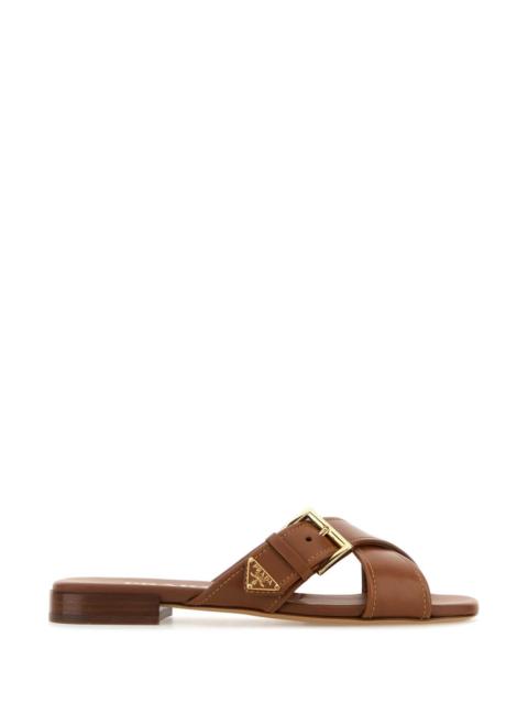 Prada Prada Women Caramel Leather Slippers