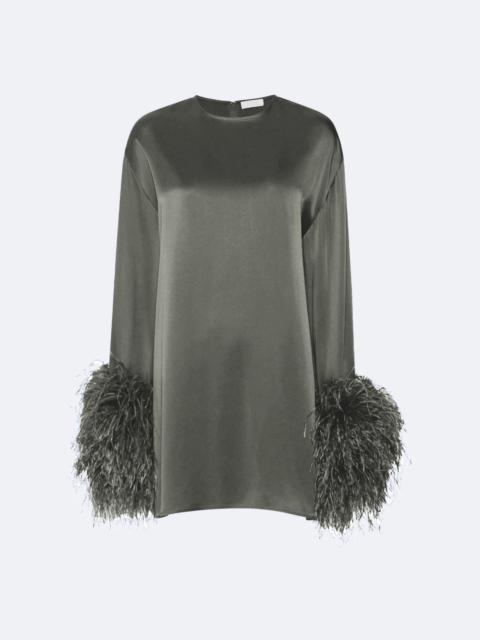 LAPOINTE Satin Dress With Feathers