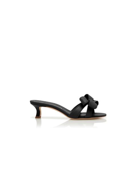 Manolo Blahnik Black Nappa Leather Bow Detail Mules