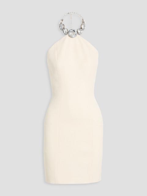 AREA Crystal-embellished wool-twill halterneck mini dress