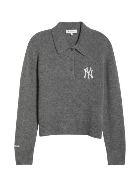 Sporty & Rich Sporty & Rich Heritage Yankees Serif Cashmere & Wool Sweater in Dark Grey at Nordstrom