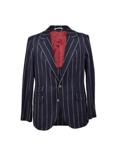 Brunello Cucinelli Brunello Cucinelli Navy Linen Blend Striped Suit