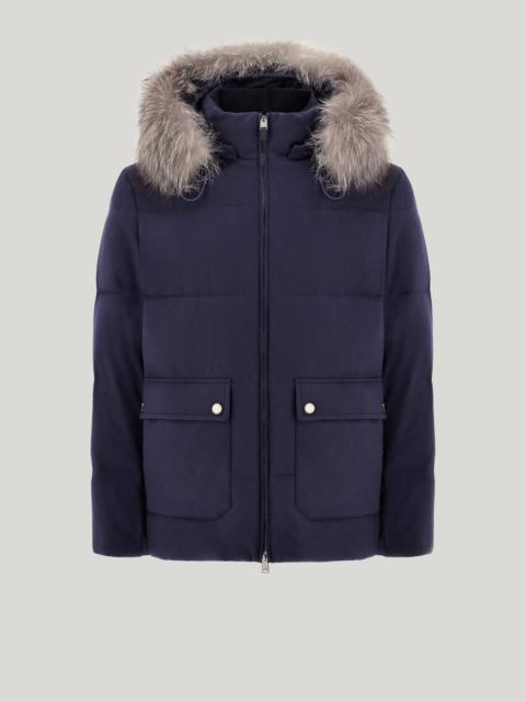 Canali BLUE CASHMERE DOWN JACKET WITH MEMBRANE AND DETACHABLE HOODIE