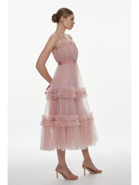 KAREN MILLEN Tulle Bandeau Tiered Midi Dress
