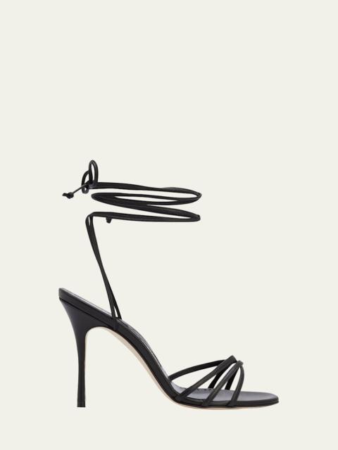 Manolo Blahnik Leva Strappy Ankle-Wrap Sandals