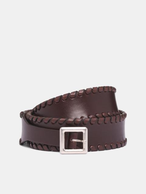 Ann Demeulemeester Brown Leather Maro Whipstitch Belt