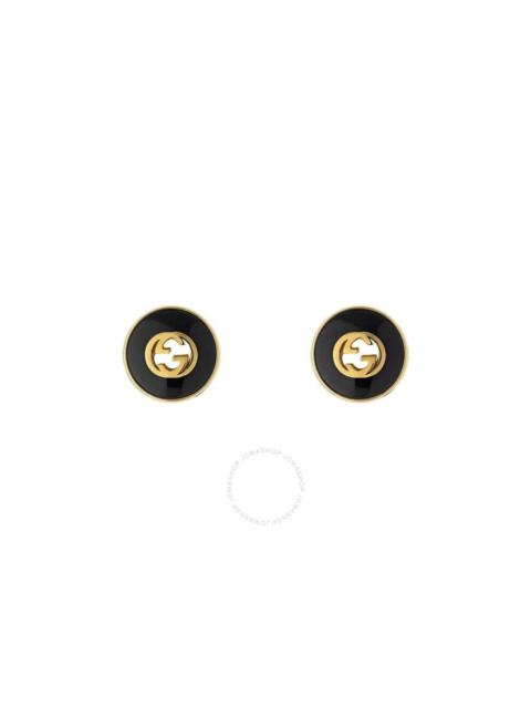 Gucci Interlocking 18Ct Yellow Gold Black Onyx Stud Earrings - Ybd786554001