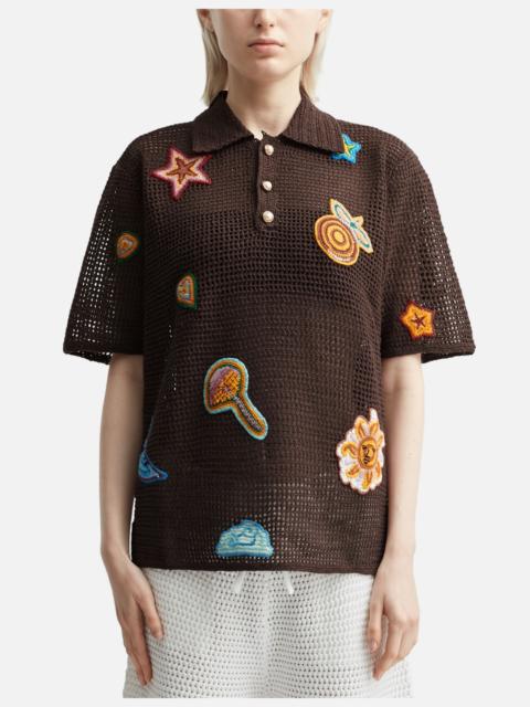 CASABLANCA MOTIF CROCHET POLO SHIRT