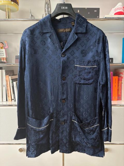 Louis Vuitton Louis Vuitton navy blue monogram all-over print silk pajama shirt