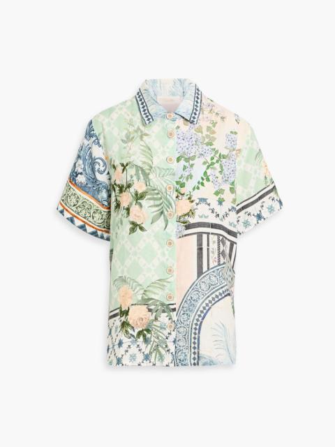 CAMILLA Crystal-embellished printed linen shirt