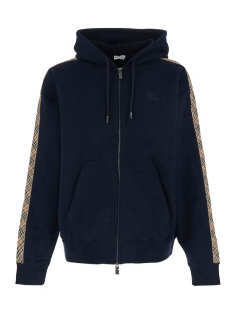 Burberry Burberry Men Blue Sweatshirt With Drawstring Hood And Check Motif On The Sleeve In Cotton Man