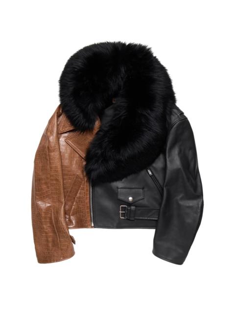 Marni Marni Two Tone Biker Leather Jacket With Fur Collar Black