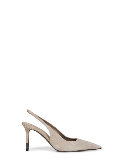 Brunello Cucinelli Brunello Cucinelli Women Light Grey Suede Slingback Pumps With Monili
