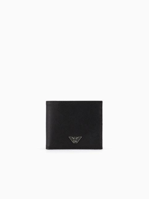 EMPORIO ARMANI ASV REGENERATED SAFFIANO LEATHER WALLET WITH EAGLE PLATE
