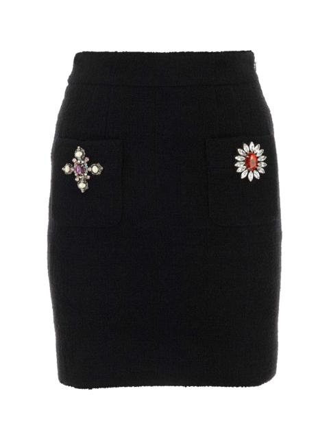 Black Wool Blend Miniskirt