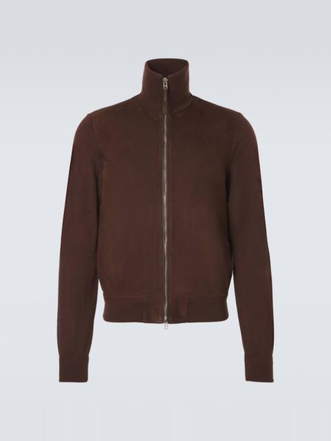 TOM FORD Suede-paneled wool-blend zip-up sweater