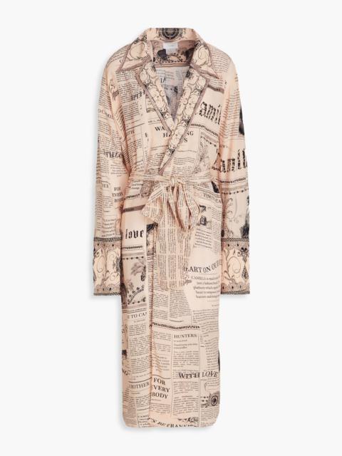 CAMILLA Double-breasted crystal-embellished printed silk crepe de chine coat