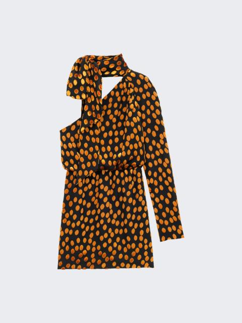 SAINT LAURENT One Shoulder Mini Dress Noir Orange
