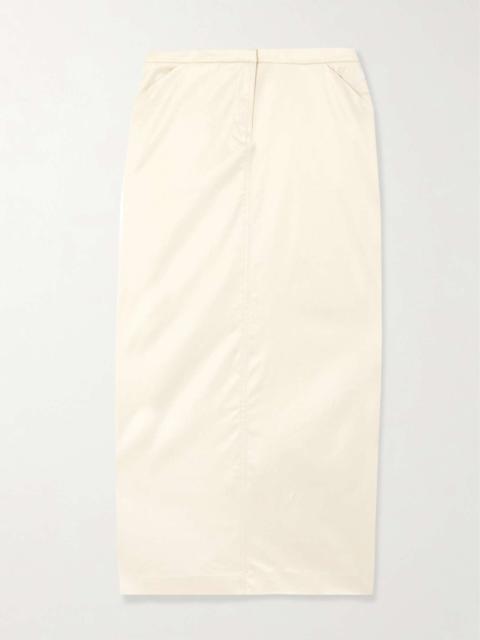Organic cotton-blend satin midi skirt Ecru
