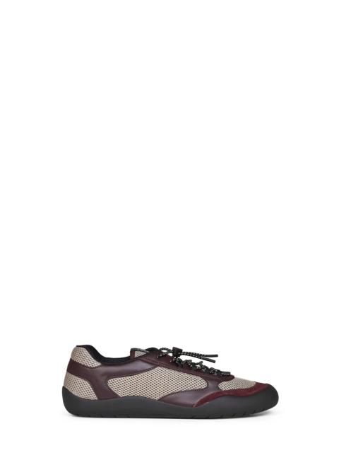 Prada Prada Calzature Men Clay And Burgundy Leather And Mesh Fabric Speedrock Sneakers