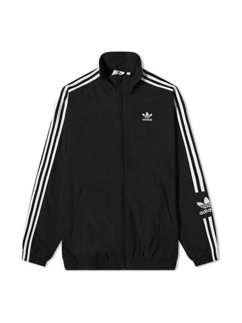 adidas Men's adidas originals Stripe Logo Loose Stand Collar Sports Jacket Autumn Black H41391