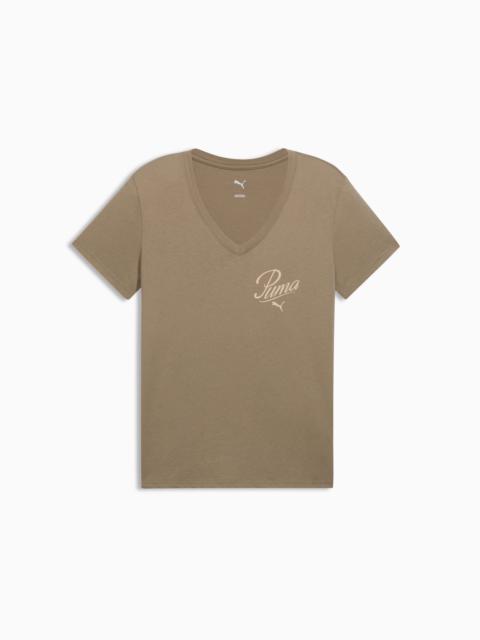 PUMA Essentials Script V-Neck Tee Women