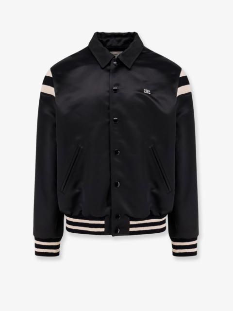 Celine Men Satin Bomber With Logo Embroidery