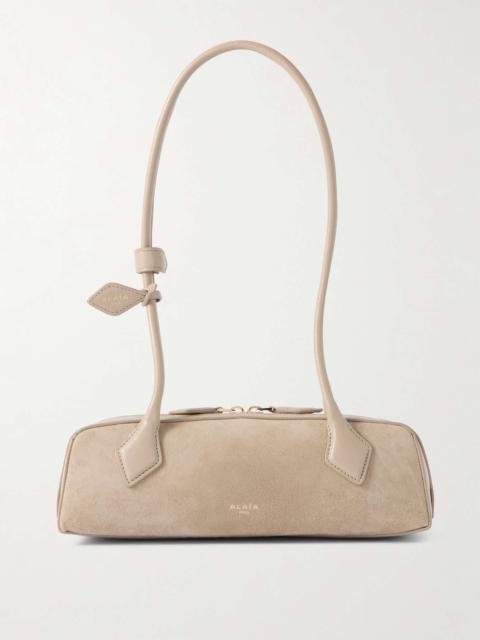 Le Teckel small leather-trimmed suede shoulder bag Beige