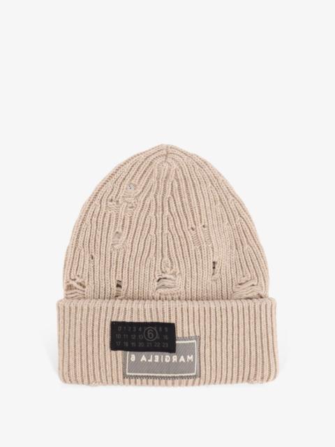 MM6 Maison Margiela Mm6 Maison Margiela Wool Blend Beanie Hat With Distressed Effect