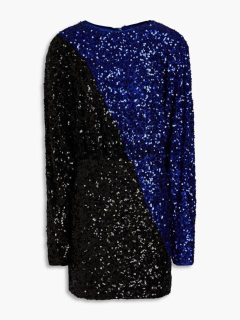 ROTATE Two-tone sequined mesh mini dress